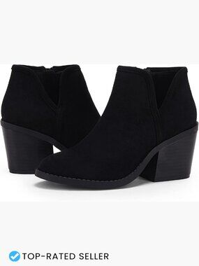Chunky Stacked Heel Ankle Booties Faux Suede Slip On Side Zipper Casual Western